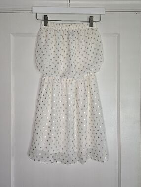 Poof Couture Y2K Strapless Dress - Women's Small - White & Silver